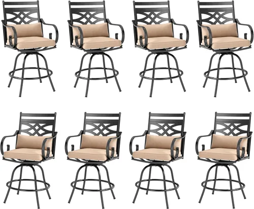 Miniatura 17 de PHI VILLA Juego de 2 sillas de bar para patio, taburete de bar con altura de mostrador con tela de textileno de secado rápido, reposabrazos y Blanco