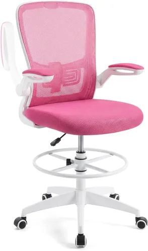 Miniatura 16 de Giantex Silla de dibujo, sillas de oficina con respaldo alto, con reposapiés, reposabrazos abatible, altura ajustable, silla de escritorio Negro