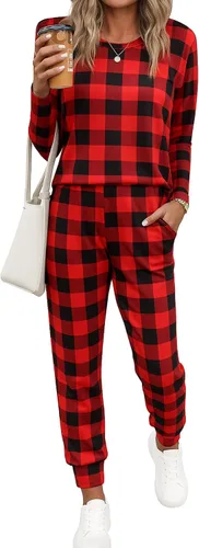 Miniatura 255 de Ekouaer Conjunto de pijama de manga larga para mujer, ropa de dormir suave con cuello redondo y bolsillos