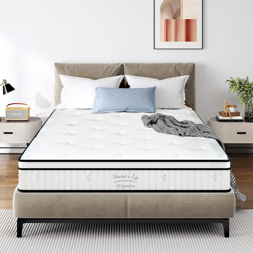 Miniatura 11 de Colchón híbrido de 10 pulgadas, resortes interiores en bolsillos individuales, firmeza media con espuma cómoda para alivio de presión y sueño fresco