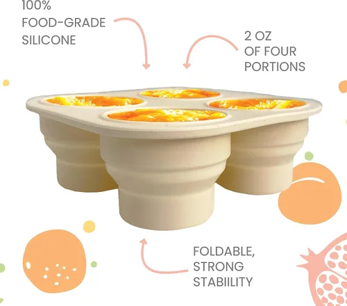 Miniatura 2 de Lulyboo Bandeja congelador de alimentos para bebés con tapa, almacenamiento portátil de silicona plegable para alimentos caseros para bebés, purés