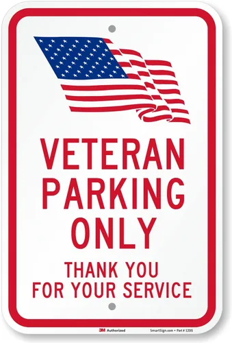 SmartSign Letrero de metal con texto en inglés "Veteran Parking Only - Thank You For Your Service" de 18 x 12 pulgadas con símbolo de la bandera de