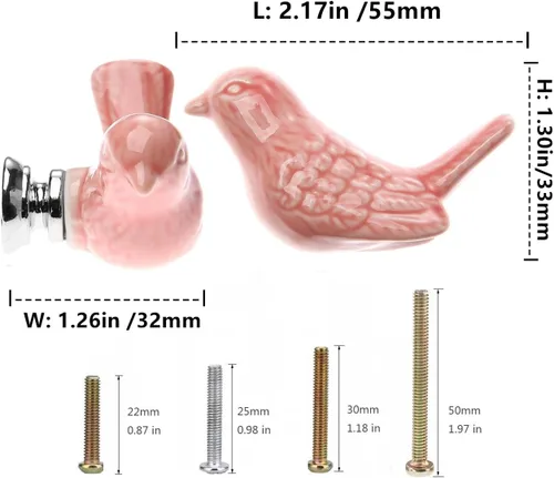 Miniatura 2 de Paquete de 6 pomos de cerámica para cajones, manijas de gabinete en forma de pájaro, armario, armario, puerta, pomos para muebles, pomos
