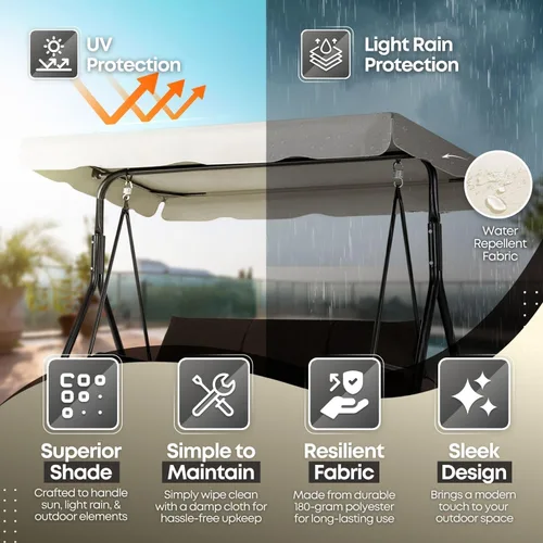 Miniatura 3 de Flexzion Toldo de repuesto para columpio al aire libre – 75 x 52 pulgadas / 6.2 ft x 4.3 ft de asiento de 2 asientos, tela impermeable a los rayos