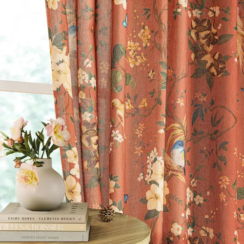 Miniatura 61 de Cortinas de lino florales azules y amarillas, estilo vintage, bohemio, de 63 pulgadas, 2 paneles con pestaña trasera para sala de estar