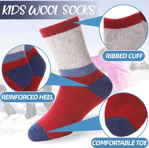 Miniatura 3 de EBMORE - Calcetines de lana merino para niños para niños pequeños, niños y niñas, térmicos, cálidos, gruesos, para senderismo, invierno, calcetines