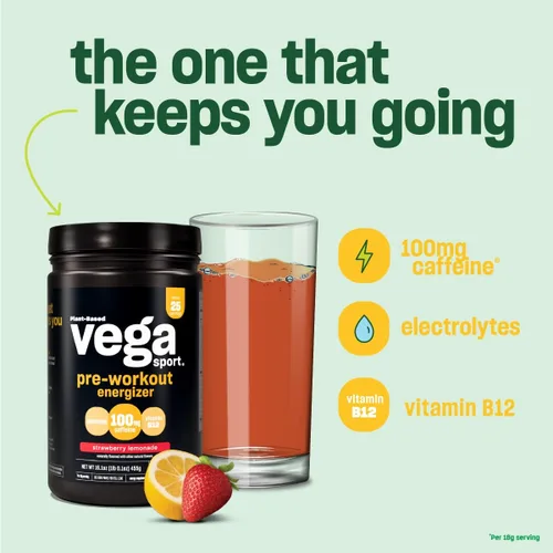 Miniatura 5 de Vega Sport Energizer, Baya de Acai, Polvo de preentrenamiento para mujeres y hombres, apoya la energía y la concentración, electrolitos, vegano