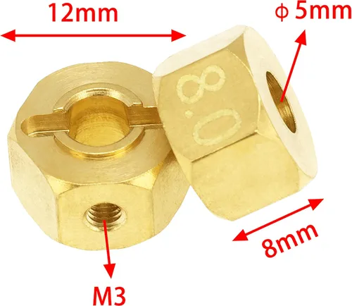 Miniatura 6 de Adaptador de cubo hexagonal de latón de 0.472 in con pasadores de contrapeso compatible con Axial SCX10 90046 Tamiya CC01 D90 Redcat Gen7 1/10 RC