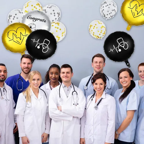 Miniatura 7 de 25 globos de graduación para enfermeras 2026, 18 pulgadas y 12 pulgadas, globos de graduación de felicitaciones de oro negro para decoración