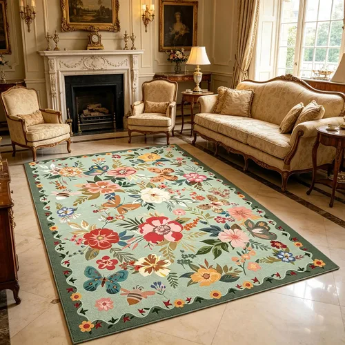 Miniatura 31 de Ukeler - Alfombra rústica con diseño floral para sala, dormitorio, comedor, Country rústico, Azul (luxury blue)