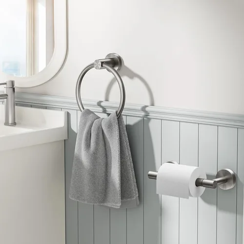 Miniatura 2 de FORIOUS Soporte de pared para papel higiénico, SUS304 de acero inoxidable con doble poste giratorio para rollo de papel higiénico y juego de anillos