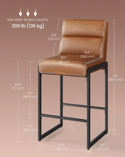 Miniatura 2 de VASAGLE Colección EKHO - Juego de 2 Taburetes de Bar, Taburetes de Altura de Mostrador con Respaldo, Taburetes de 26.4 Pulgadas, De Cuero Sintético