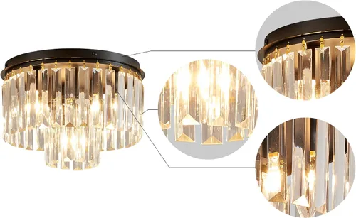 Miniatura 3 de AGV LIGHTING Lámpara de Techo de Cristal, Luminaria de Techo Semi Empotrada Moderna, D12 x H8, Base E12 3-Luces, Acabado Negro