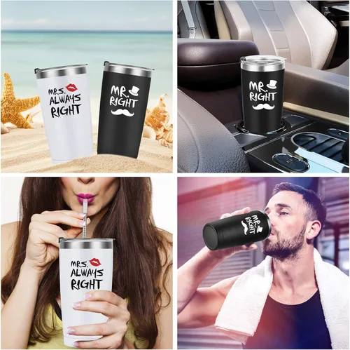 Miniatura 7 de Mr. Right Mrs. Always Right - Juego de vasos de viaje, regalos de compromiso de boda para marido, esposa, parejas recién casadas, novia, novio