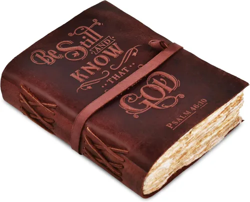 Miniatura 11 de LEATHER VILLAGE Diario de cuero vintage con Salmo 46:10, versículo de la Biblia en relieve, diario de oración cristiana para mujeres y hombres, 200