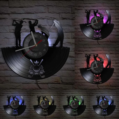 Reloj de pared de disco de vinilo LED con logotipo de club de golf de 12 pulgadas con 7 colores cambiantes, silencioso, sin tictac, juego deportivo,