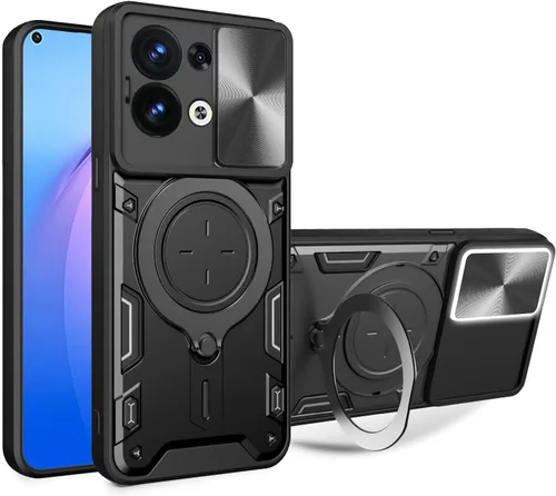 Funda compatible con Oppo Reno 8 5G, con cubierta deslizante para lente de cámara compatible con Oppo Reno8 5G CPH2359, color negro