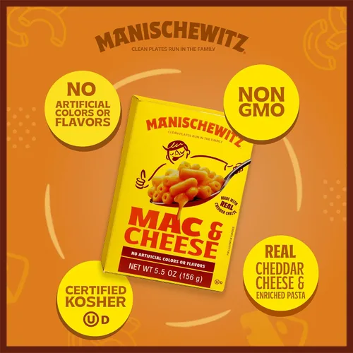 Miniatura 8 de Manischewitz Kosher Mac & Cheese, 5.5 onzas (paquete de 12) Hecho con queso cheddar real, sin colores artificiales de sabores, certificado Kosher
