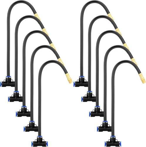 Miniatura 9 de Zonon 15 boquillas de nebulización de latón en T con manguera integrada de 4 pulgadas para tubos de 0.32 pulgadas/0.315 in, rotación de 360 grados