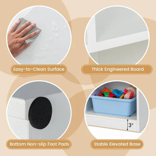 Miniatura 6 de KOTEK Organizador de almacenamiento de juguetes, estantería infantil de 8 cubos, estantería de madera de 4 niveles, estante abierto para guardería
