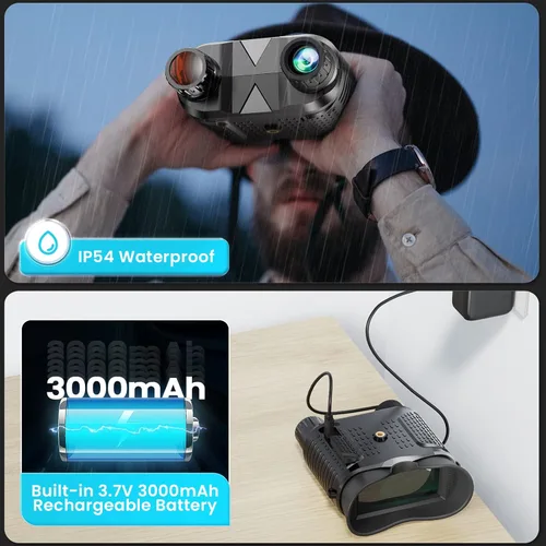 Miniatura 4 de Gafas de visión nocturna montadas en la cabeza - Prismáticos de visión nocturna digitales infrarrojos recargables de 1312 pies para adultos, zoom