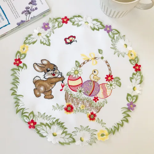 Miniatura 30 de Mantel bordado para decoración de encaje a prueba de polvo, sin arrugas, lavable, floral, rectangular, para cocina, comedor, vacaciones, cumpleaños