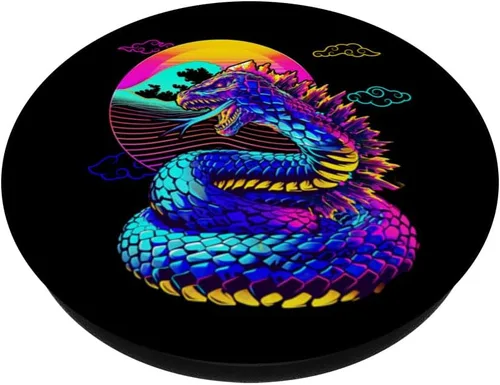 Miniatura 2 de Cool Streetwear synthwave 80s 90s retro anime snake dragon PopSockets Adhesive PopGrip