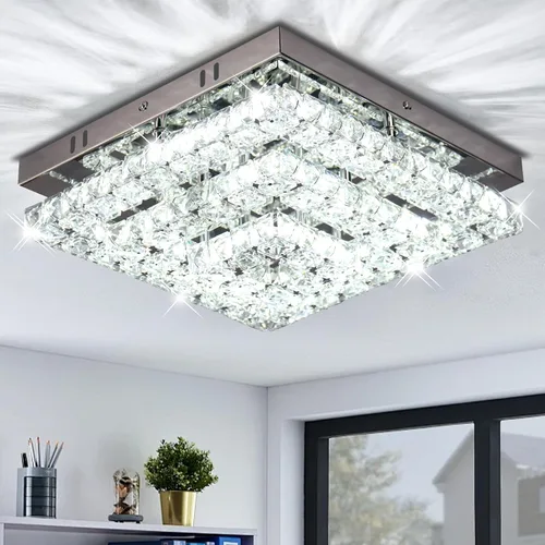 Miniatura 16 de Lámpara de Araña de Cristal Regulable de 11.8", Luz de Techo de Cristal, Lámparas de Araña Modernas de Montaje al Ras, Lámpara de Techo