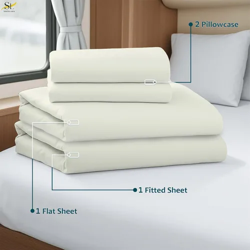 Miniatura 4 de Shreem Linen Juego de sábanas de microfibra de lujo de 4 piezas, bolsillo profundo para hasta 10 pulgadas, suave, resistente a las arrugas
