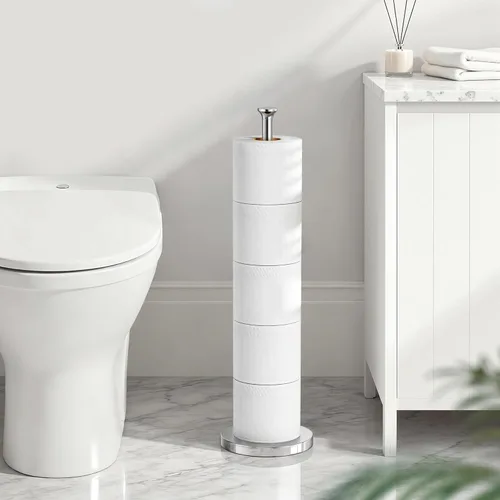 Miniatura 8 de Soporte para papel higiénico (con función de reserva), soporte de almacenamiento de rollos de repuesto independiente, acero inoxidable, diseño