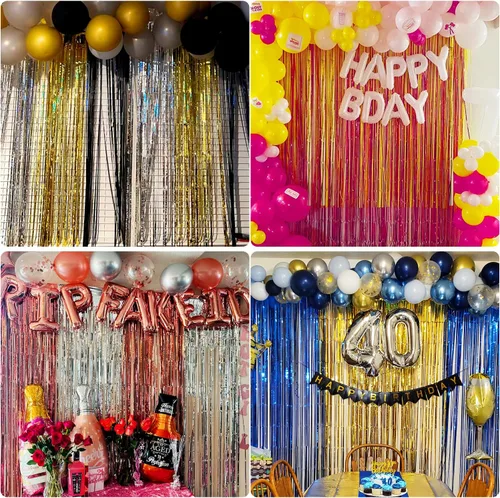 Miniatura 7 de Cortinas de flecos de papel de aluminio de oropel negro de 3.3 x 8.2 pies, telón de fondo de flecos negros para decoración de fiestas