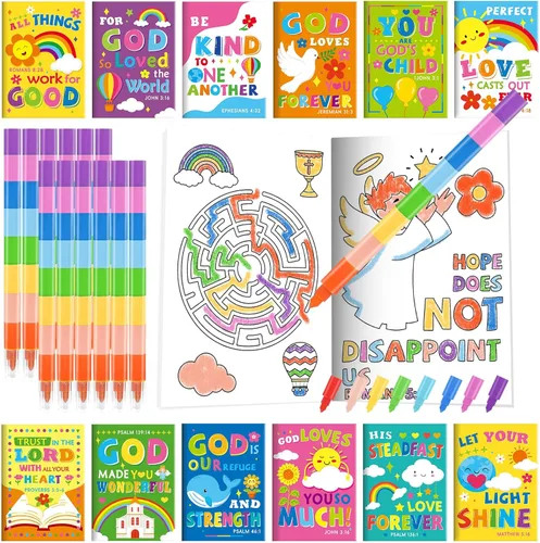 Miniatura 24 de BenLouis 24 mini libros para colorear del espacio exterior para niños con 24 crayones apilables, regalos de fiesta de astronautas, libros