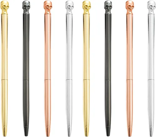 8 bolígrafos de metal con tinta negra, juego de bolígrafos delgados metálicos brillantes, decoración de fiesta de boda, suministros escolares de