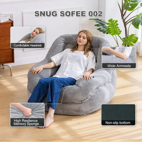 Miniatura 3 de Silla Puf Gigante con Reposabrazos - Asiento Acogedor de Gran Tamaño para Adultos, Tela de Pana y Relleno de Espuma de Alta Resistencia, Salón Ideal