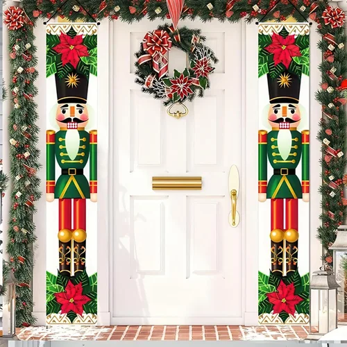 Miniatura 8 de BlissYard Estandartes de Porche Navideños de Cascanueces 12×71 Pulgadas Hola Invierno Feliz Navidad Decoraciones de Puerta Estandarte de Soldado