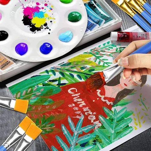 Miniatura 4 de 10 pinceles planos de 1 pulgada, pincel de pintura acrílica, cepillo de nailon sintético para el cabello, pincel de pintura para pintura de 10