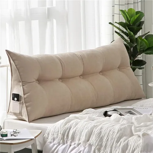Miniatura 10 de Almohada triangular de lectura para reposo en cama, cojín grande para cabecero, respaldo largo, almohada de cuña con funda extraíble y dos bolsillos