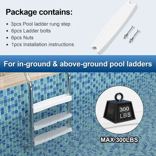Miniatura 2 de Goovilla Escalera de repuesto para alberca (paquete de 3) Escalera universal de plástico moldeado resistente de 18 pulgadas con 6 pernos de acero