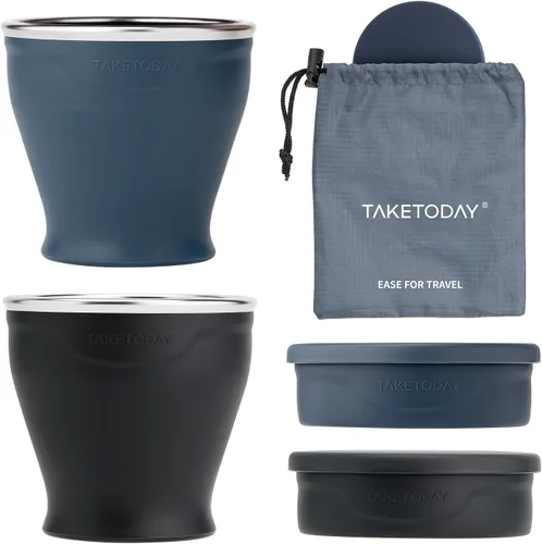 Miniatura 15 de TakeToday 2PCS Collapsible Travel Cup 8 oz - Silicone Foldable Water Cup, BPA-Free with Lid & Waterproof Bag - Drinking Cup Set for Camping