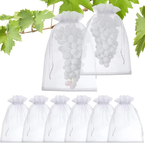 Miniatura 7 de 50 bolsas de malla de frutas blancas – Bolsas de malla de 6 x 9 pulgadas con cordón para uvas, mango, verduras blanco (White 6x9)