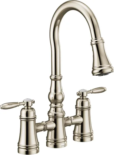 Miniatura 18 de Moen Grifo de cocina de puente desplegable de dos manijas Weymouth de oro cepillado, S73204BG