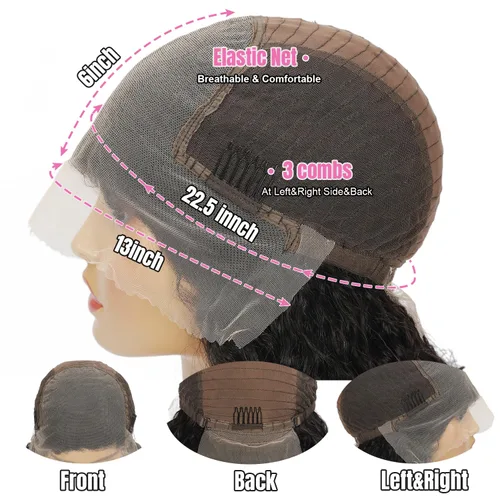 Miniatura 5 de Pelucas de encaje frontal con onda de agua de cabello humano, sin pegamento, para mujeres, densidad del 180%, de 13x6 pulgadas, con cabello