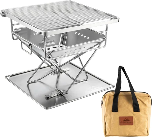 Miniatura 12 de CAMPINGMOON Hoguera Portátil de Acero Inoxidable Plegable para Fogata, Parrilla de Leña y Carbón para Estufa de Camping, Cocina al Aire Libre