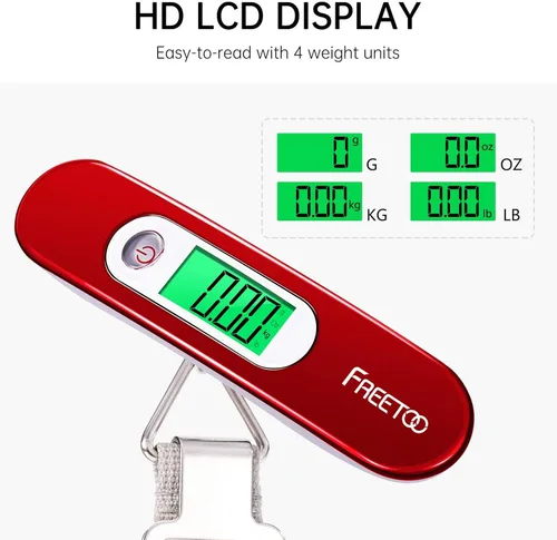 Miniatura 4 de FREETOO Báscula de equipaje portátil digital para maleta, báscula de viaje con función de tara, capacidad de 110 libras