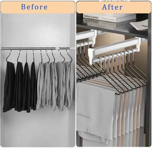 Miniatura 5 de Barra extraíble para colgar ropa ajustable para armario, organizador de barras para pantalones y ropa de acero inoxidable (547 mm / 21.5 pulgadas)