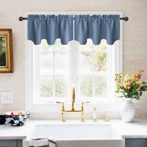 NICETOWN - Cortinas con valances azul piedra para ventana de sala de estar, dormitorio, baño, 2 paneles estilo granja rústico para comedor, cortinas