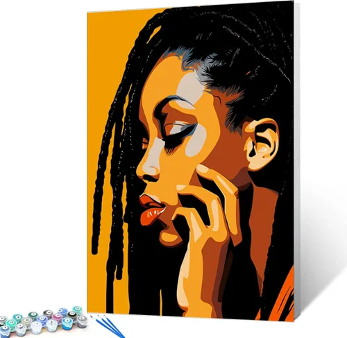 Miniatura 2 de Pintura por Números Afroamericana DIY Pintura Acrílica Kit de Pintura por Números para Niños Adultos Principiantes Chica Negra de Moda DIY Pintura