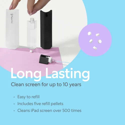 Miniatura 5 de Paperlike® Kit de limpieza todo en uno, botella de spray de microfibra recargable y solución de limpieza + 5 tabletas de recambio, seguro para iPad