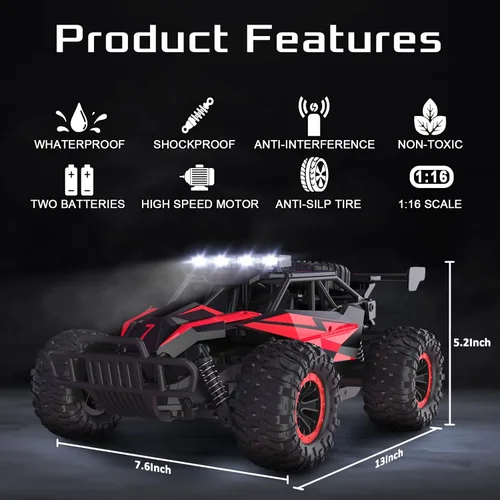 Miniatura 2 de Coche de control remoto a escala 1:16, camión de control remoto de alta velocidad de 12.4 mi/h, vehículo monstruo a control remoto todoterreno