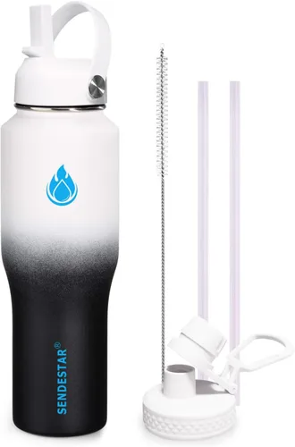 Miniatura 23 de SENDESTAR Botella de agua de acero inoxidable de 40 onzas (fría durante 48 horas, caliente durante 24 horas), botella aislada al vacío de doble Gris